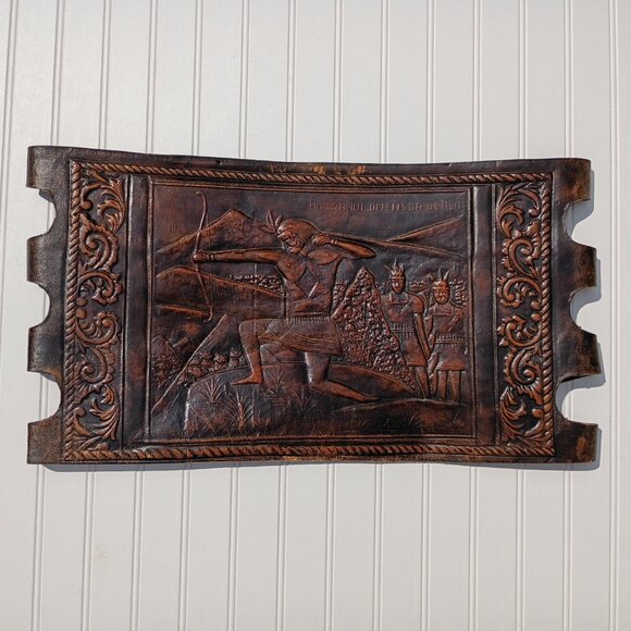 Angel Pazmino Tooled Leather Chair Seat Replacement Parts Warrior with Bow Vtg - Picture 10 of 16